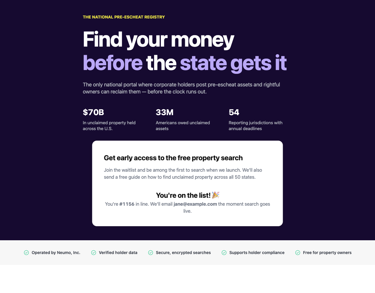 The waitlist success state after submit